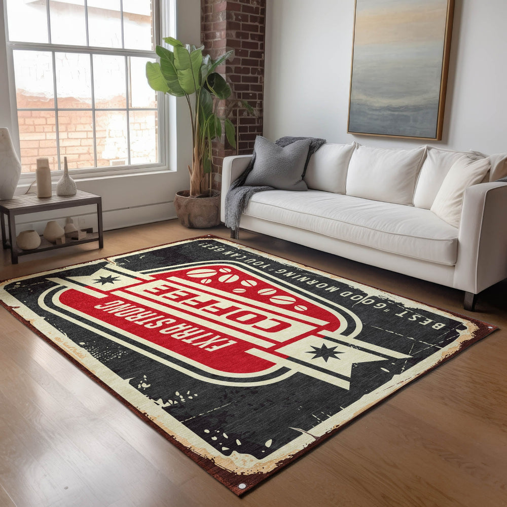 Piper Looms Mayfield Coffee Sign AMF166 Midnight Machine Washable Area Rug Lifestyle Image Feature