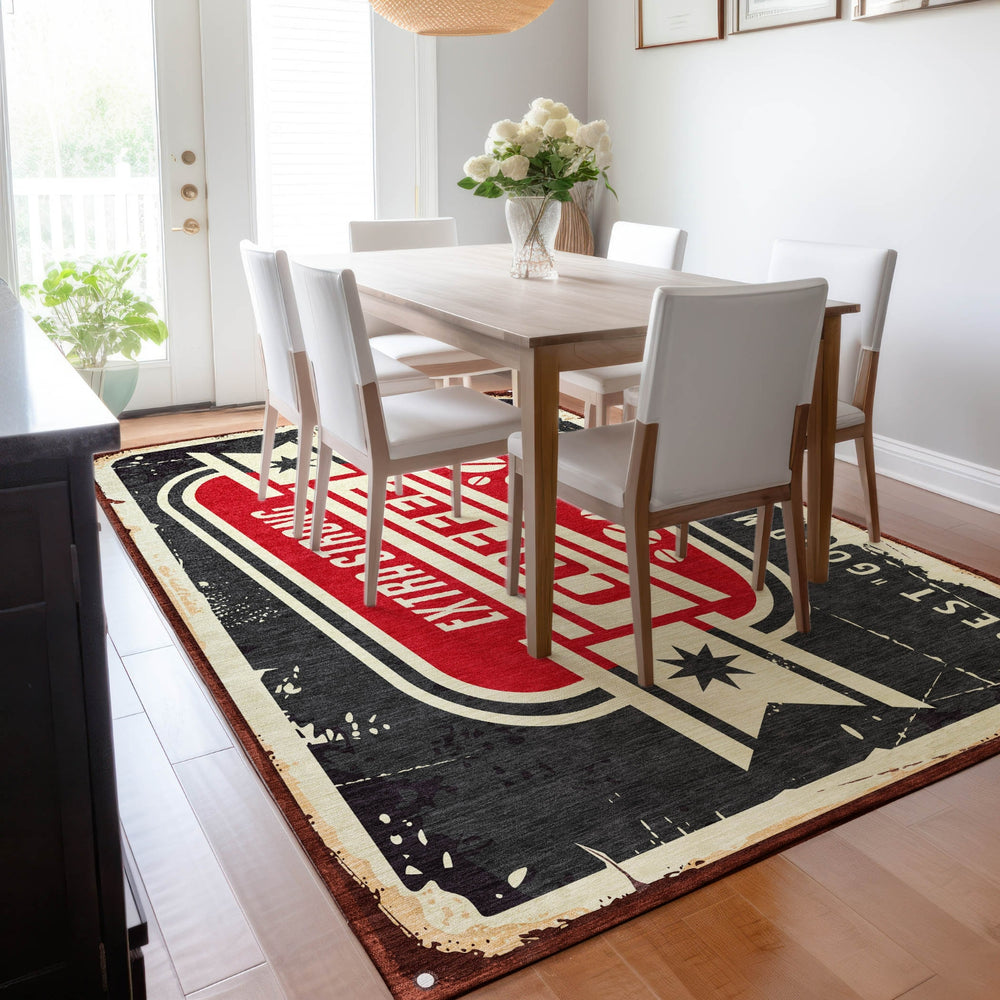 Piper Looms Mayfield Coffee Sign AMF166 Midnight Machine Washable Area Rug Lifestyle Image Feature