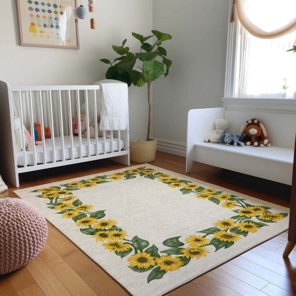 Piper Looms Mayfield Sunflower Border AMF172 Yellow Machine Washable Area Rug Lifestyle Image Feature