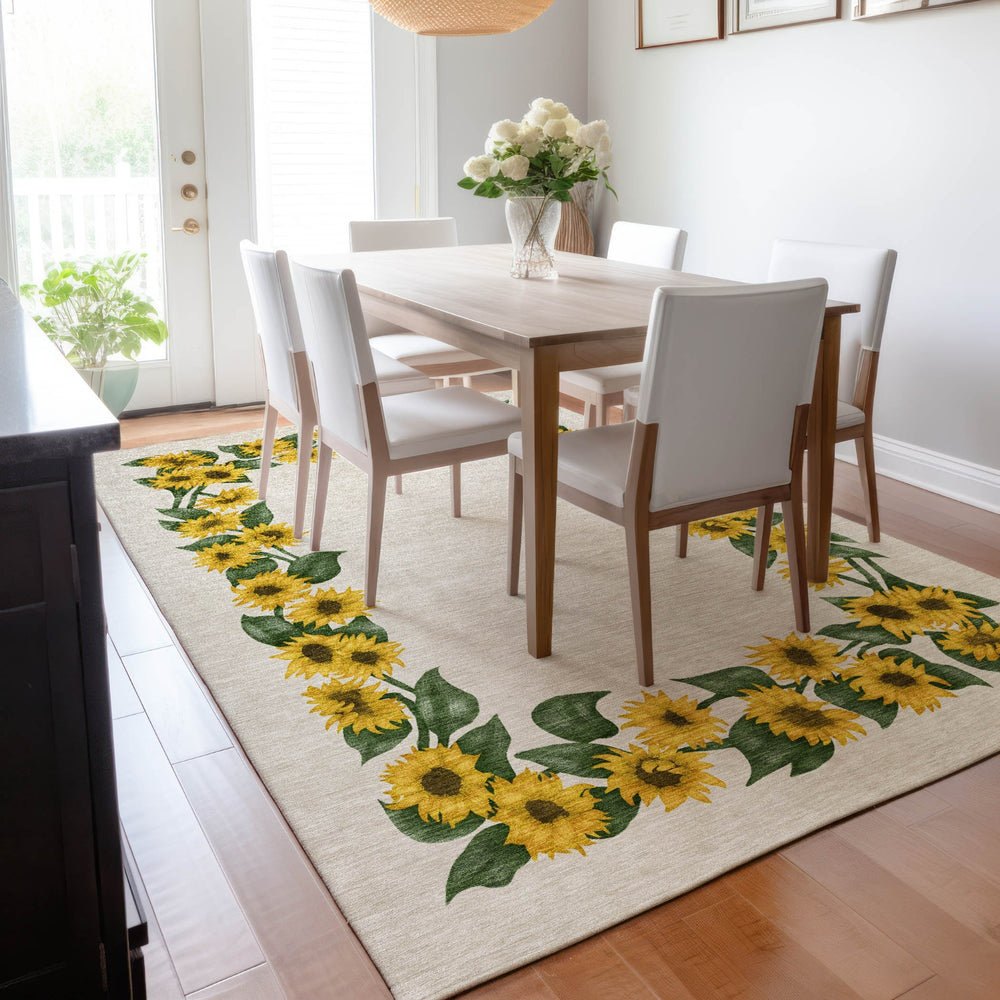 Piper Looms Mayfield Sunflower Border AMF172 Yellow Machine Washable Area Rug Lifestyle Image Feature
