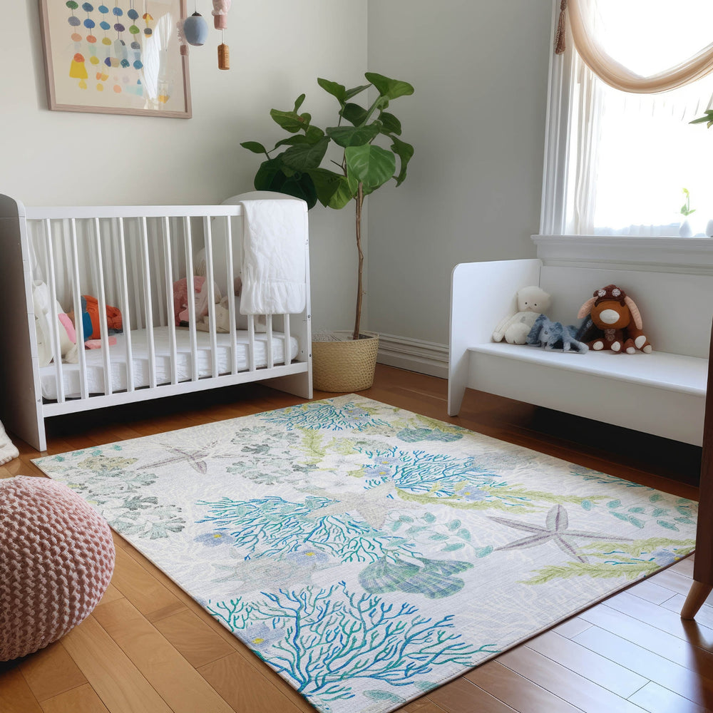 Piper Looms Mayfield Coral AMF180 Aqua Machine Washable Area Rug Lifestyle Image Feature