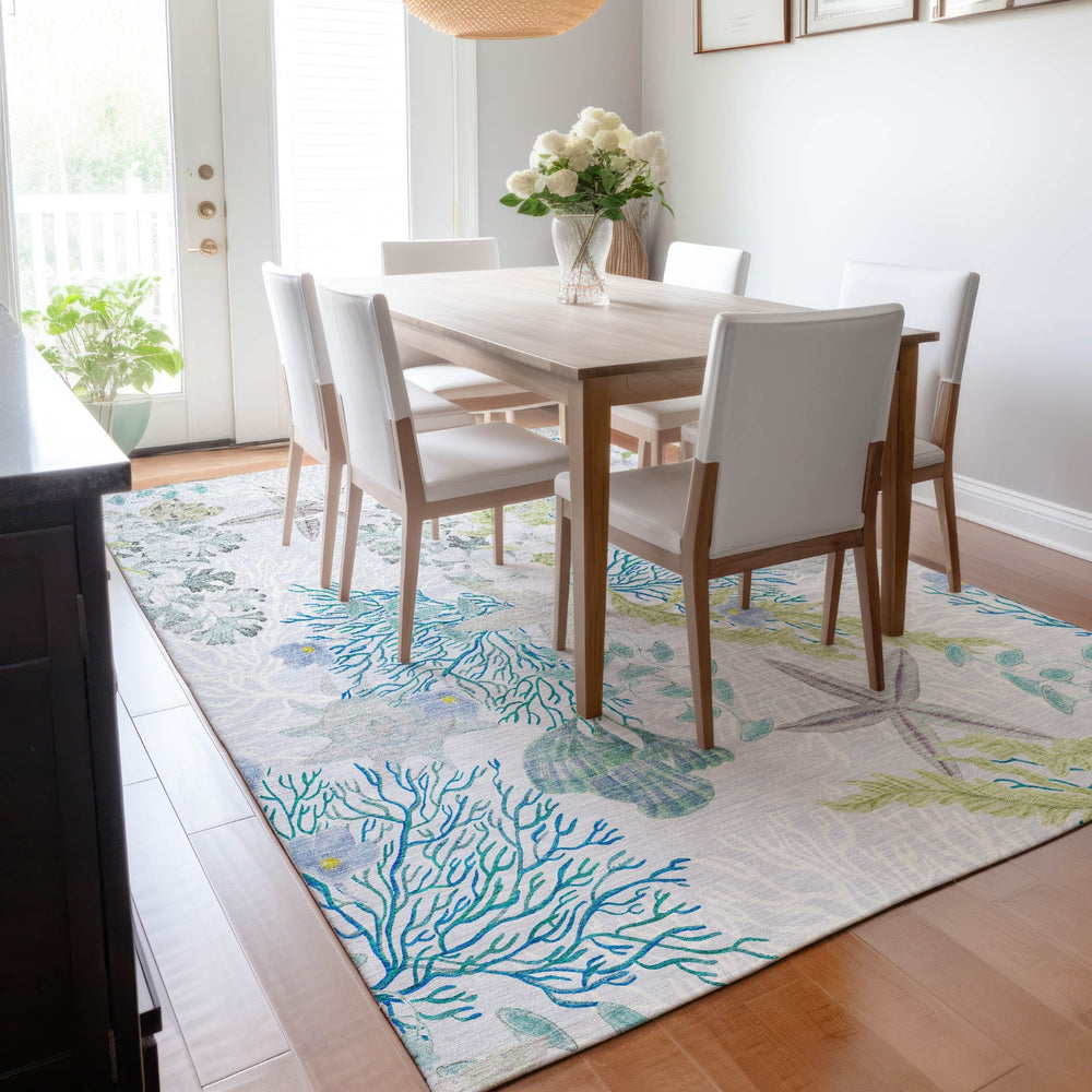 Piper Looms Mayfield Coral AMF180 Aqua Machine Washable Area Rug Lifestyle Image Feature