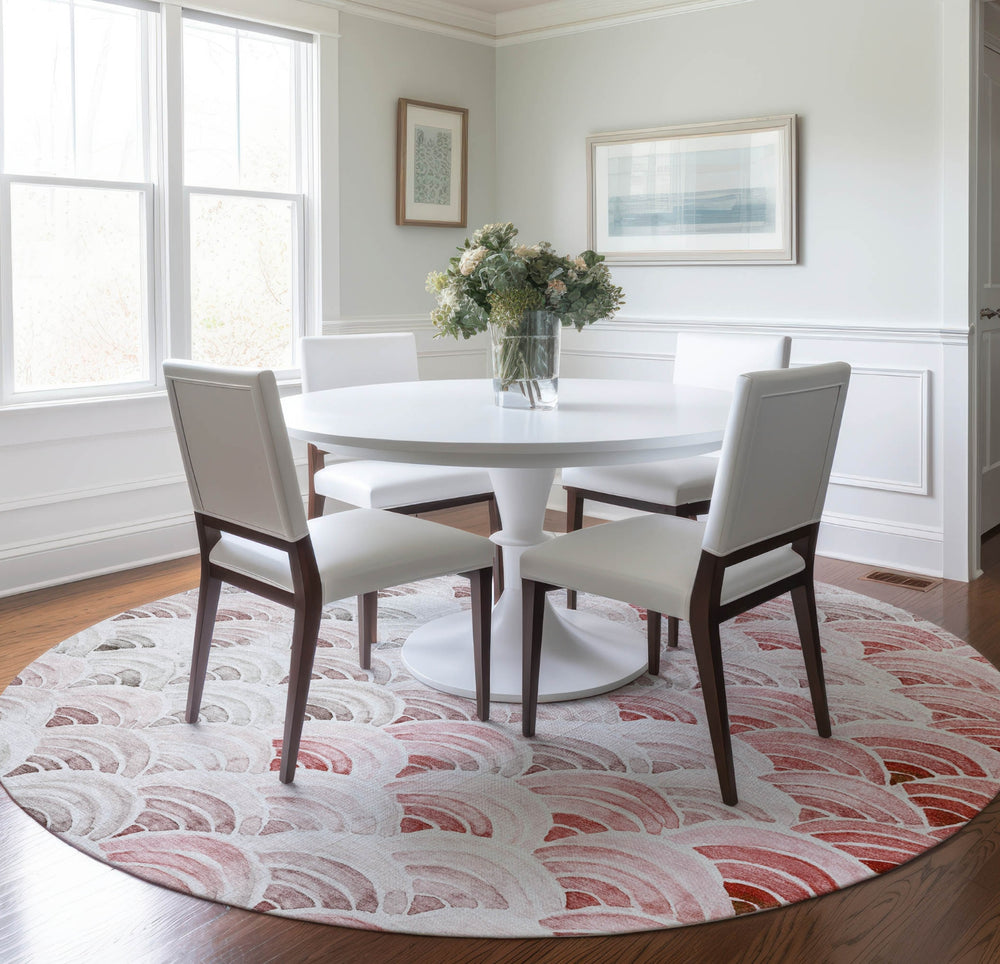 Piper Looms Mayfield Arches AMF184 Red Machine Washable Area Rug Round Lifestyle Image Feature