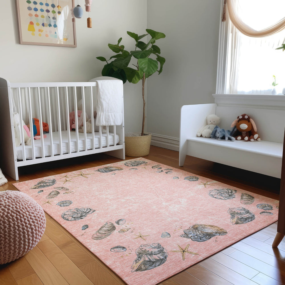 Piper Looms Mayfield Shell Border AMF188 Peach Machine Washable Area Rug Lifestyle Image Feature