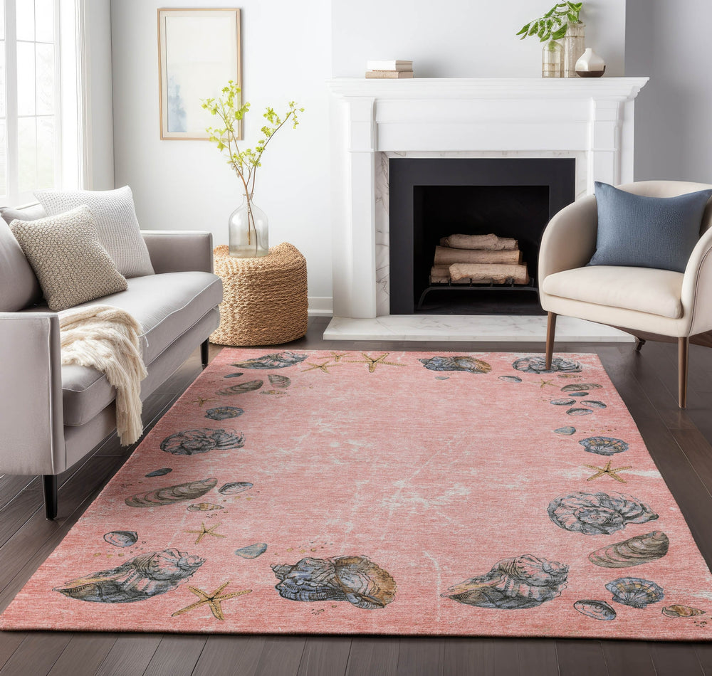 Piper Looms Mayfield Shell Border AMF188 Peach Machine Washable Area Rug Lifestyle Image Feature