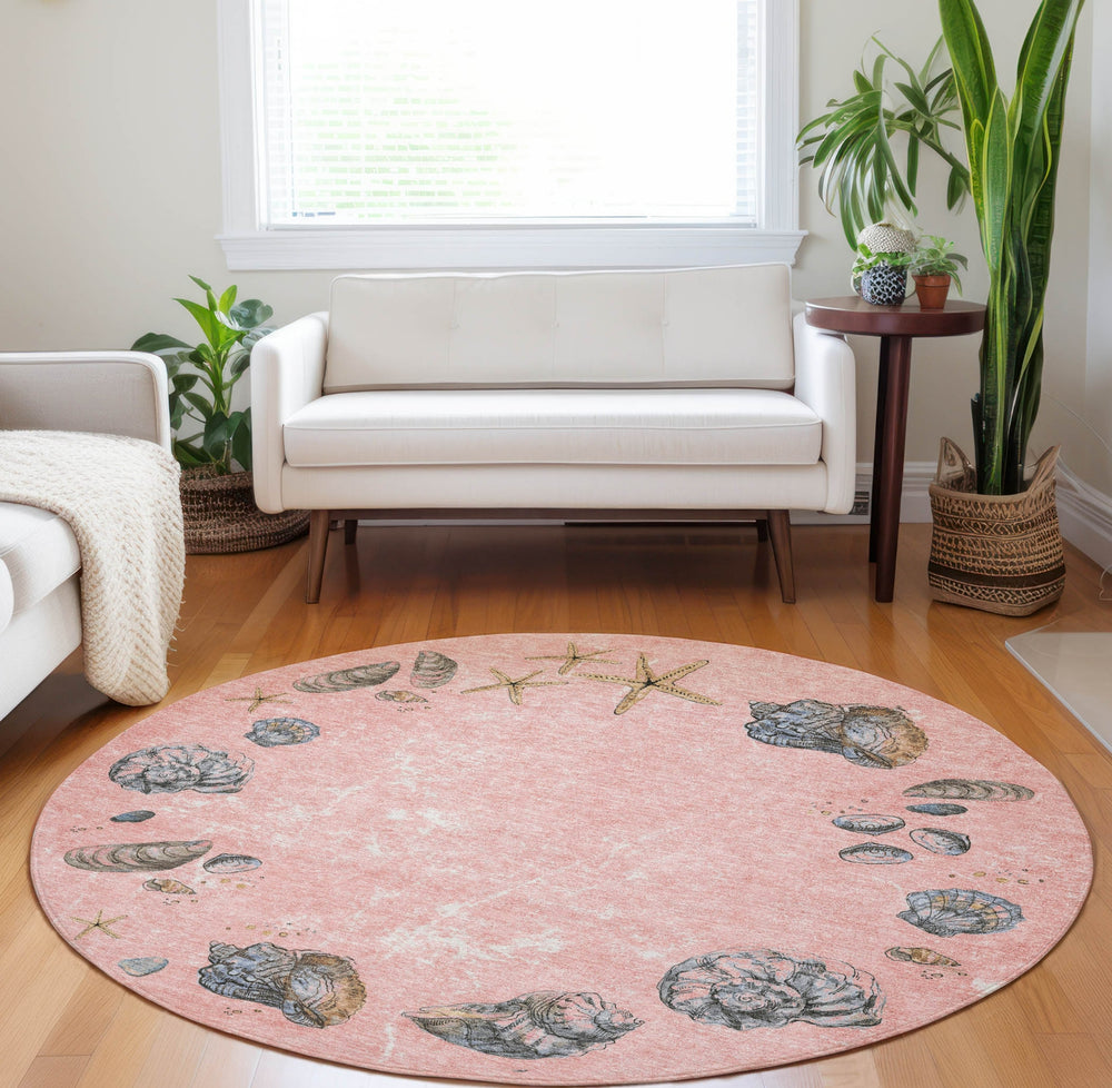 Piper Looms Mayfield Shell Border AMF188 Peach Machine Washable Area Rug Round Lifestyle Image Feature
