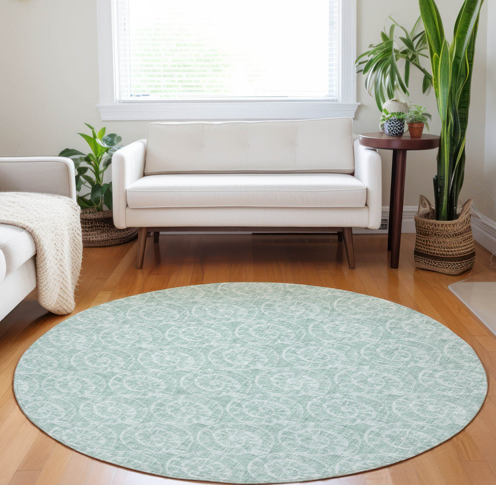 Piper Looms Mayfield Nautilus AMF190 Green Machine Washable Area Rug Round Lifestyle Image Feature