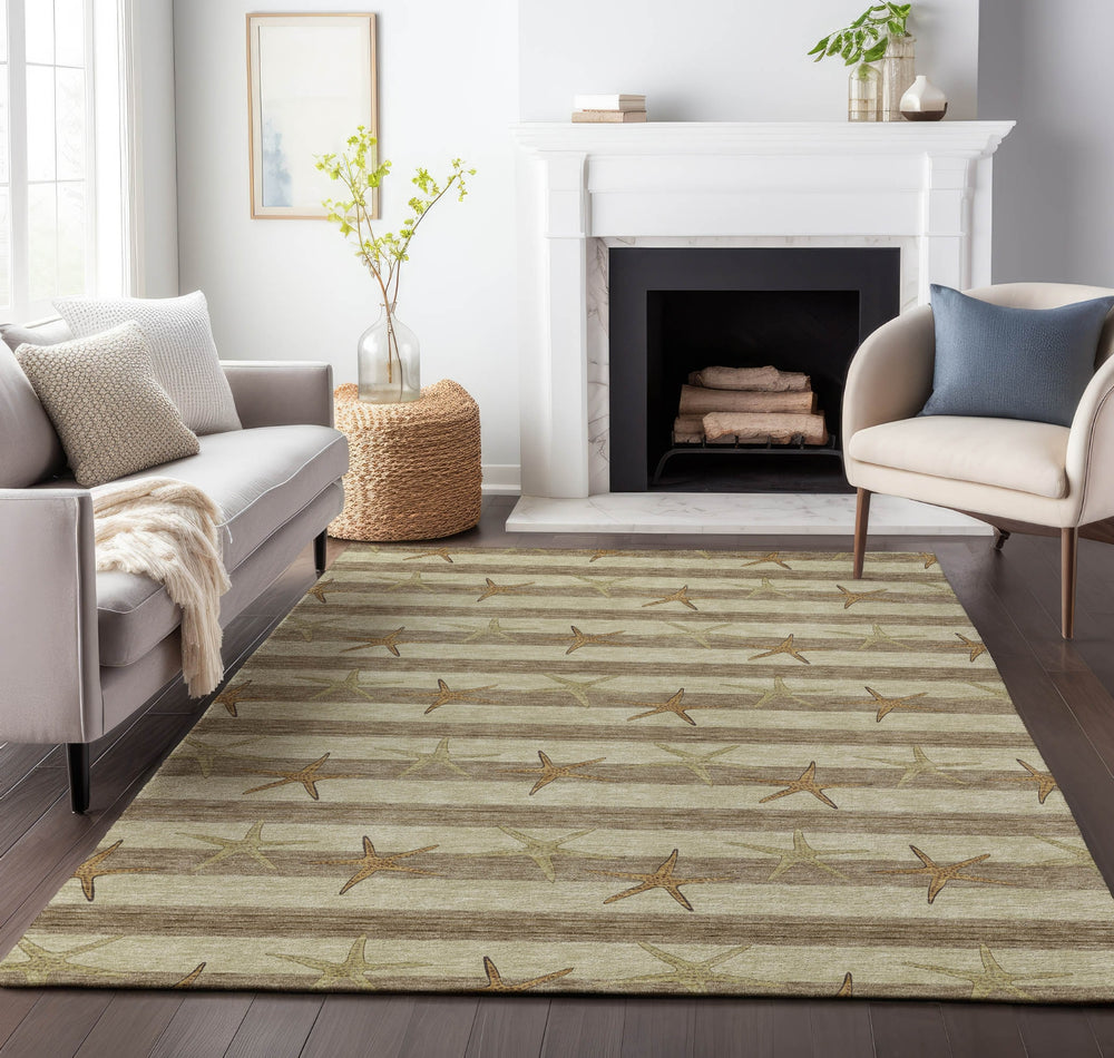 Piper Looms Mayfield Starfish AMF191 Tan Machine Washable Area Rug Lifestyle Image Feature