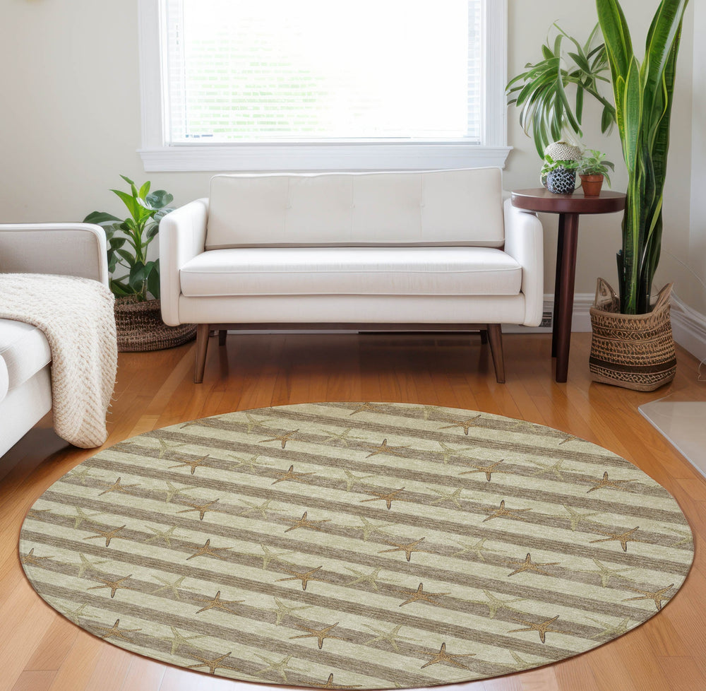 Piper Looms Mayfield Starfish AMF191 Tan Machine Washable Area Rug Round Lifestyle Image Feature