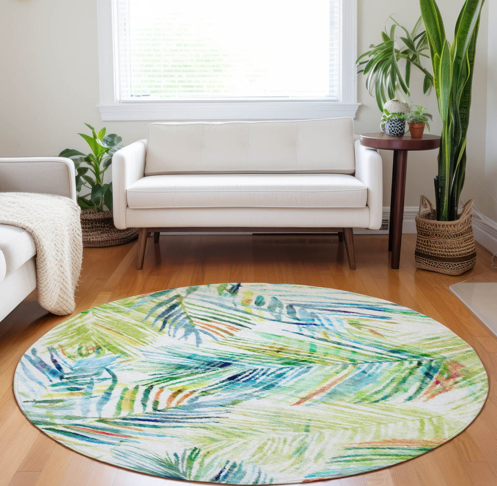 Piper Looms Mayfield Leaves AMF199 Multi Machine Washable Area Rug Round Lifestyle Image Feature