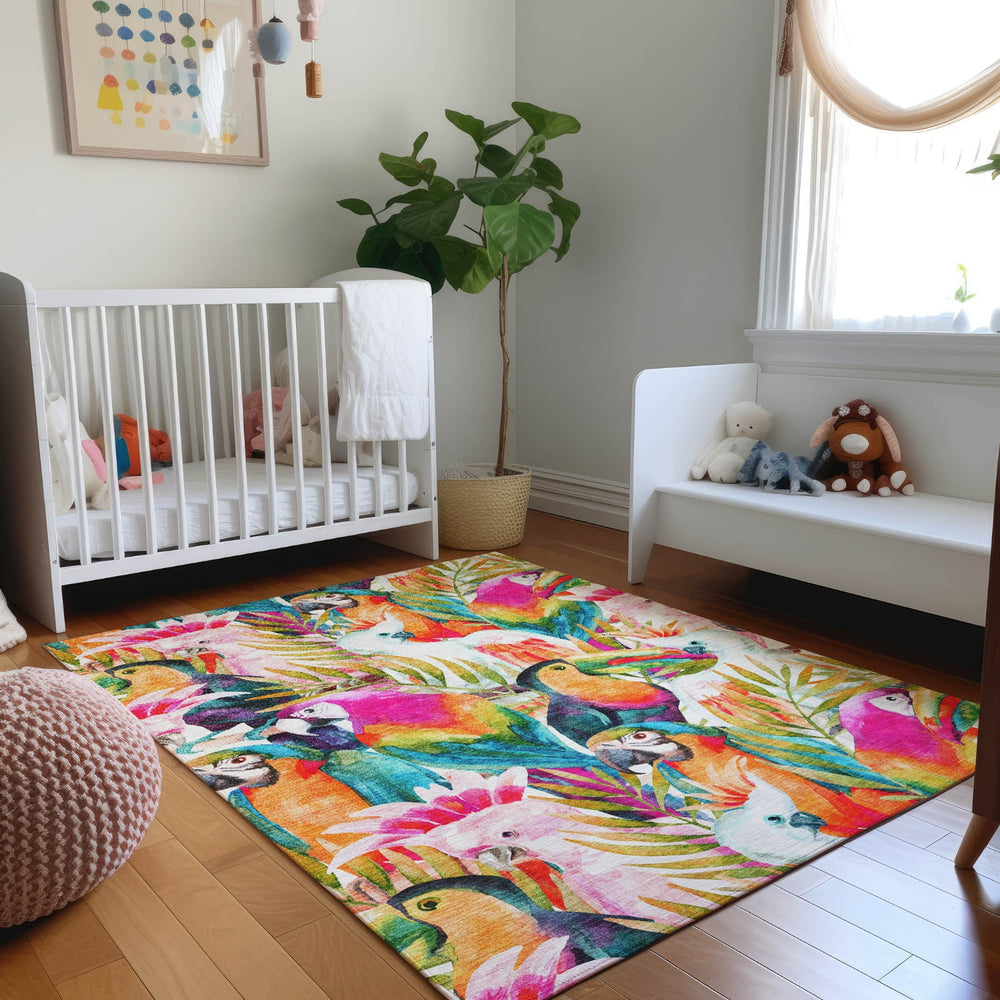 Piper Looms Mayfield Tropical Birds AMF200 Multi Machine Washable Area Rug Lifestyle Image Feature