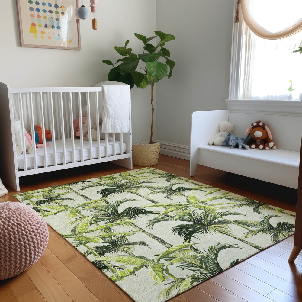 Piper Looms Mayfield Palm Trees AMF205 Green Machine Washable Area Rug Lifestyle Image Feature