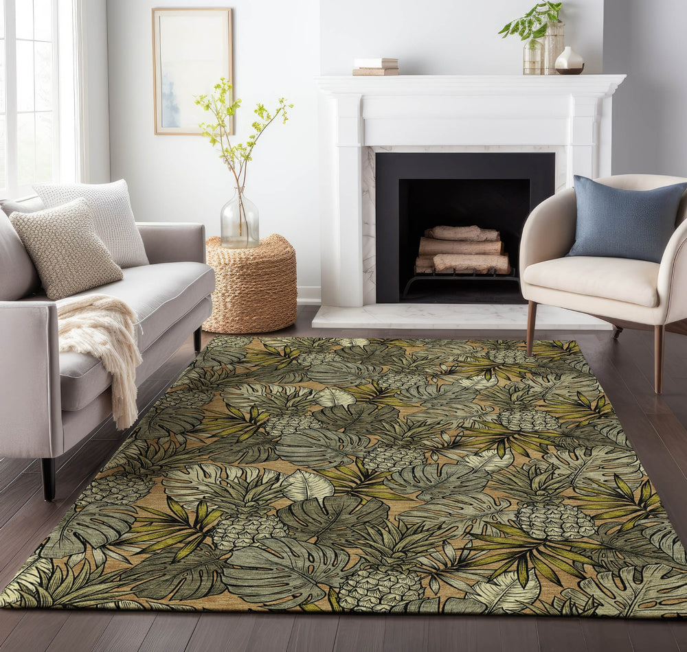 Piper Looms Mayfield Leaves and Pineapples AMF206 Baja Machine Washable Area Rug Lifestyle Image Feature