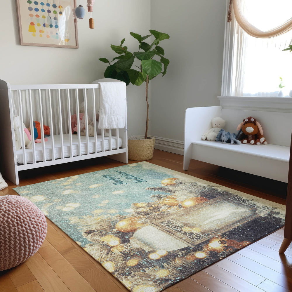 Piper Looms Mayfield Lantern AMF214 Blue Machine Washable Area Rug Lifestyle Image Feature