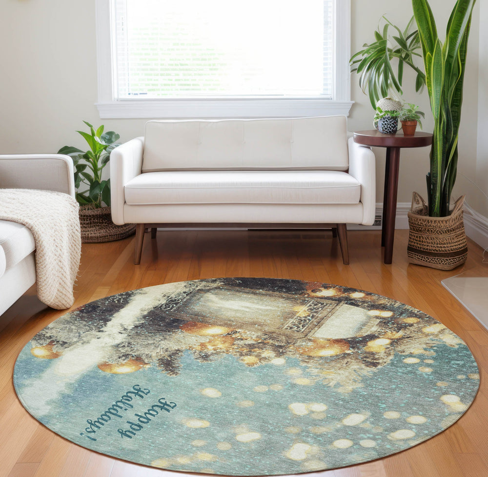 Piper Looms Mayfield Lantern AMF214 Blue Machine Washable Area Rug Round Lifestyle Image Feature