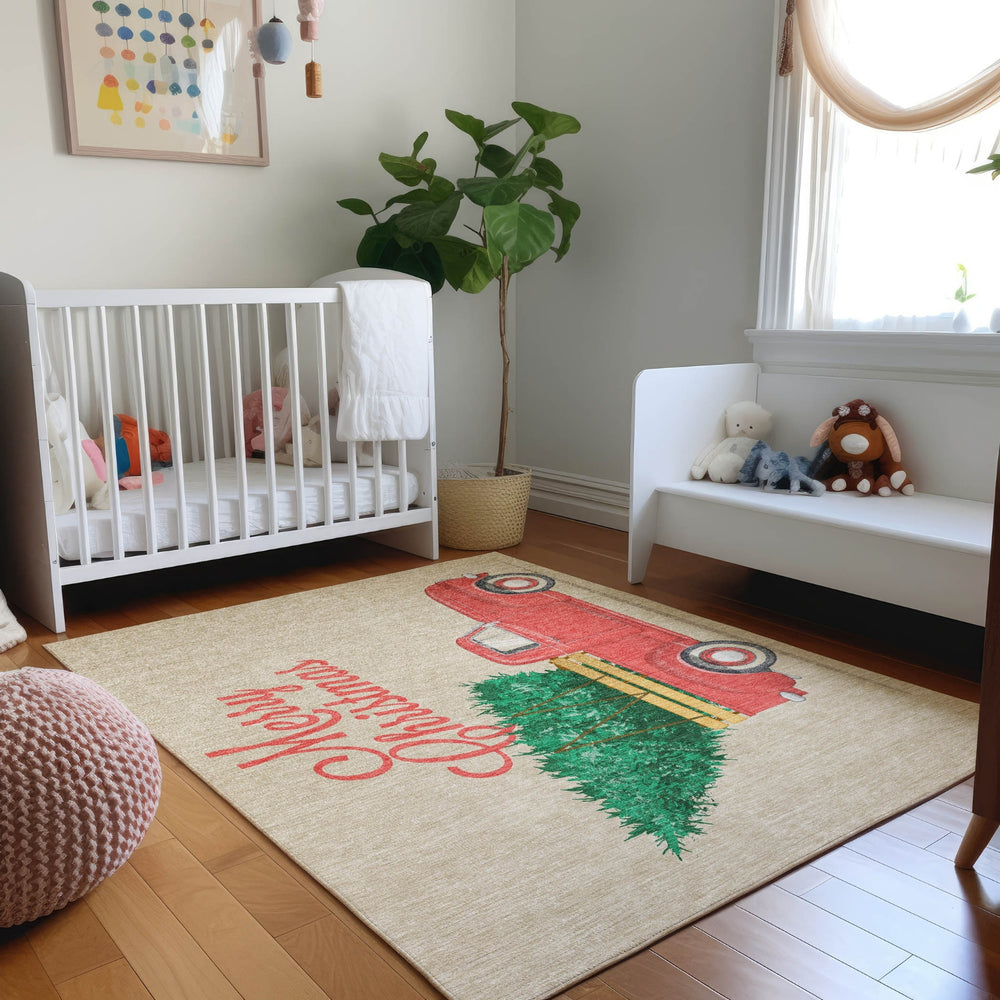 Piper Looms Mayfield Truck and Tree AMF215 Red Machine Washable Area Rug Lifestyle Image Feature
