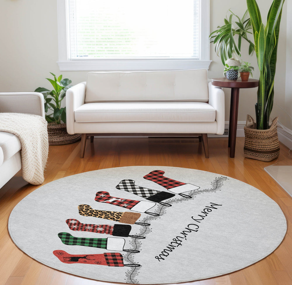Piper Looms Mayfield Stockings AMF216 Gray Machine Washable Area Rug Round Lifestyle Image Feature