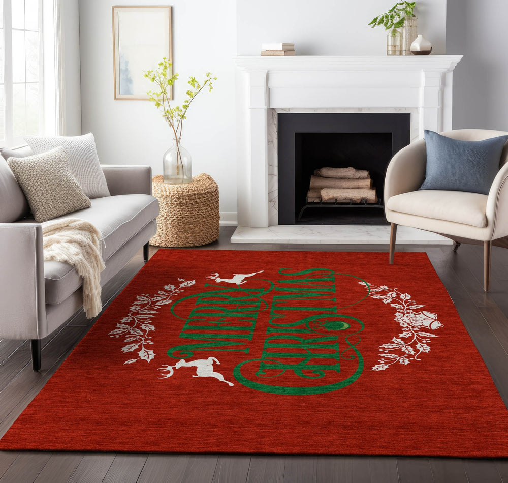 Piper Looms Mayfield Wreath AMF217 Ruby Machine Washable Area Rug Lifestyle Image Feature