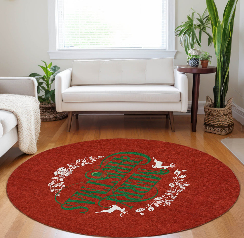 Piper Looms Mayfield Wreath AMF217 Ruby Machine Washable Area Rug Round Lifestyle Image Feature