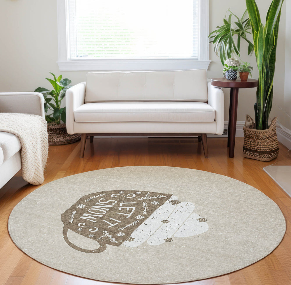Piper Looms Mayfield Mug AMF218 Latte Machine Washable Area Rug Round Lifestyle Image Feature