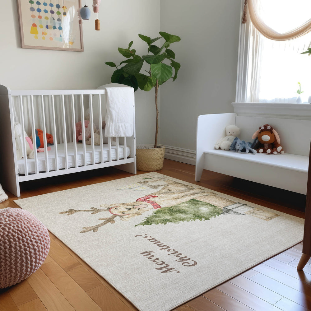 Piper Looms Mayfield Dog and Tree AMF219 Taupe Machine Washable Area Rug Lifestyle Image Feature