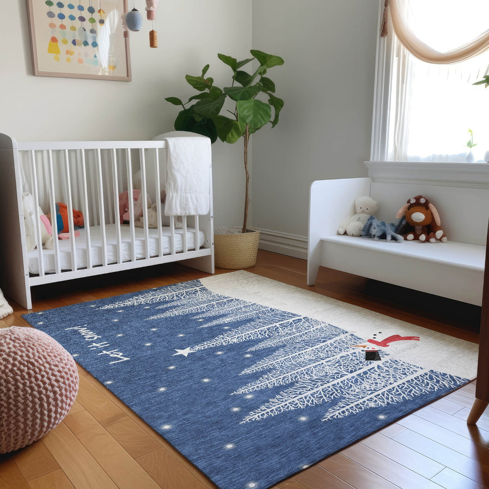 Piper Looms Mayfield Snow Scene AMF223 Blue Machine Washable Area Rug Lifestyle Image Feature
