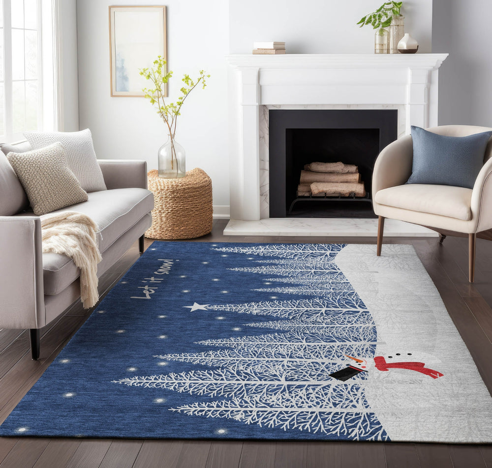Piper Looms Mayfield Snow Scene AMF223 Blue Machine Washable Area Rug Lifestyle Image Feature