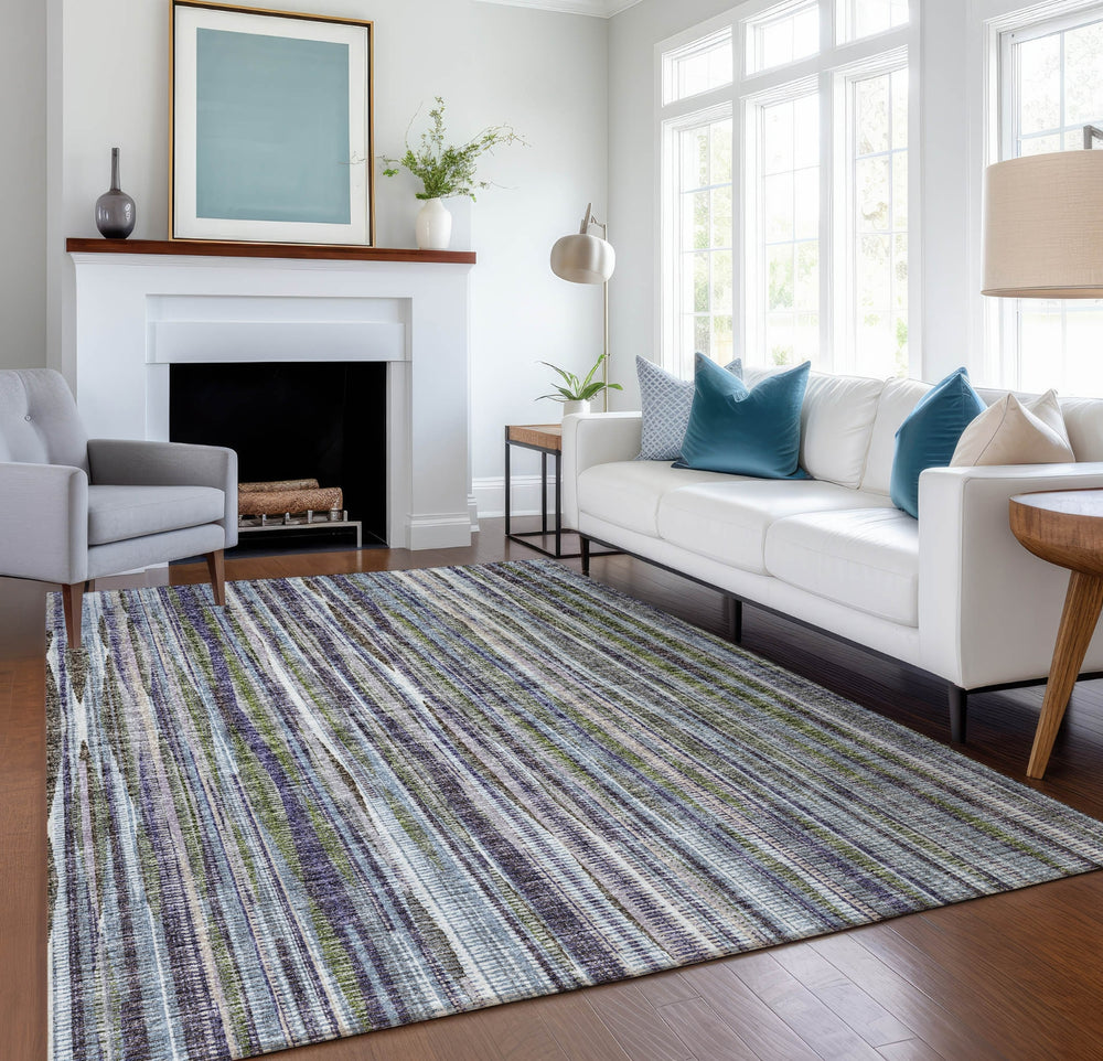 Piper Looms Mayfield Textured Stripes AMF31 Plum Machine Washable Area Rug Lifestyle Image Feature