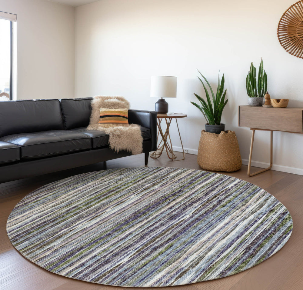 Piper Looms Mayfield Textured Stripes AMF31 Plum Machine Washable Area Rug Round Lifestyle Image Feature