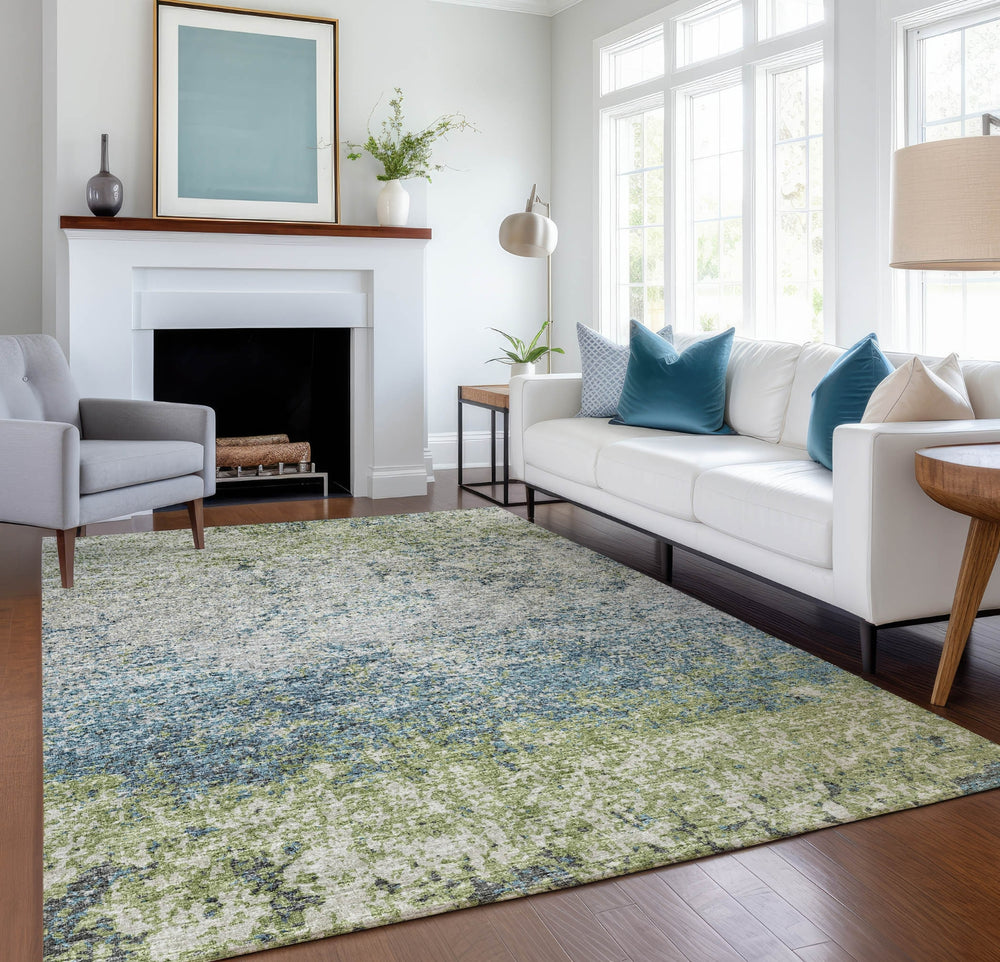 Piper Looms Mayfield Abstract Clouds AMF36 Green Machine Washable Area Rug Lifestyle Image Feature