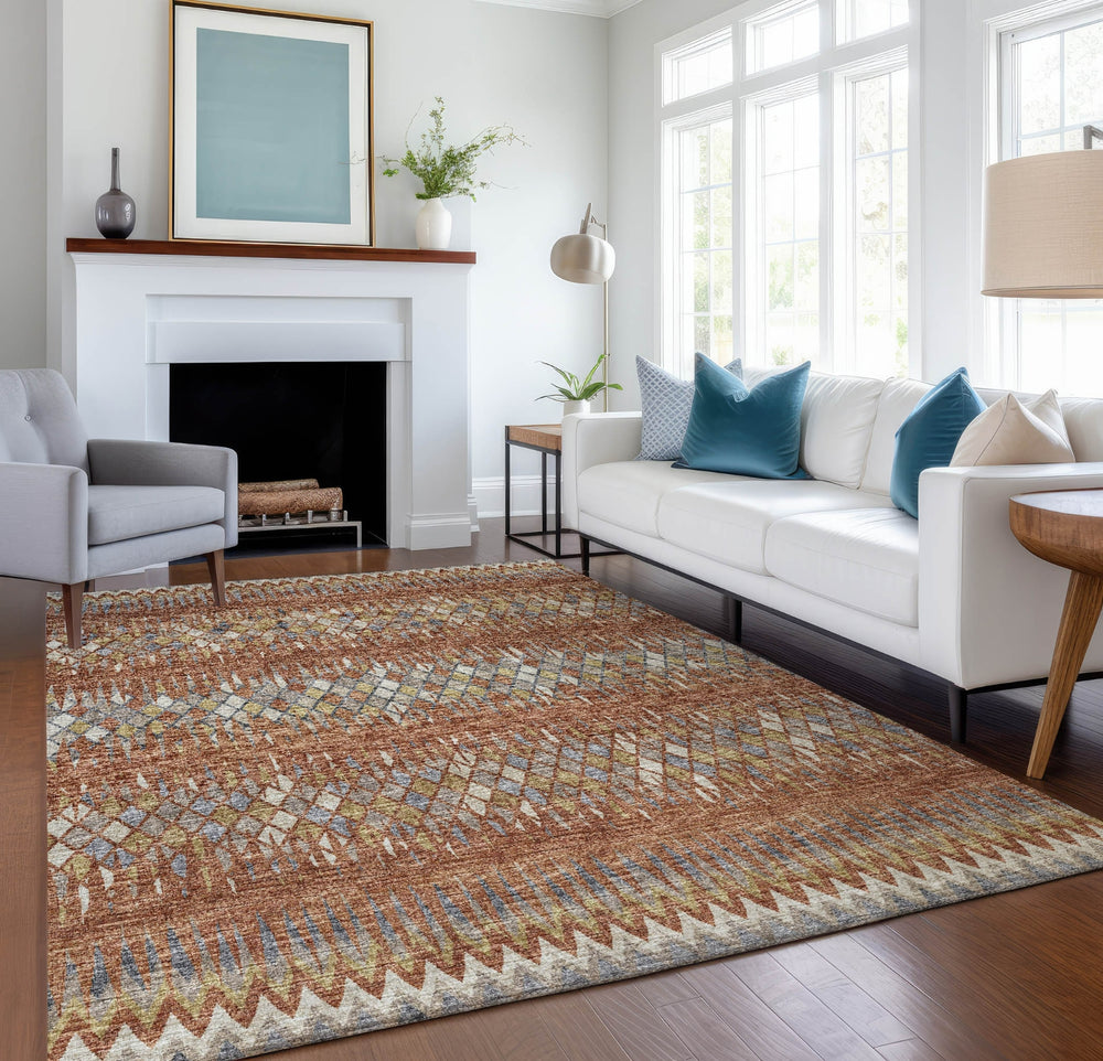 Piper Looms Mayfield Chevron Argyle AMF38 Spice Machine Washable Area Rug Lifestyle Image Feature
