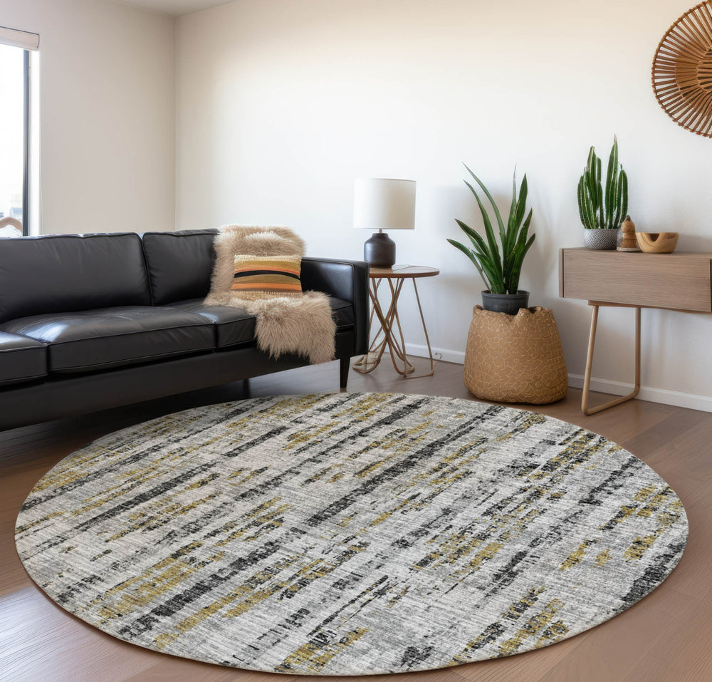 Piper Looms Mayfield Broken Bars AMF39 Silver Machine Washable Area Rug Round Lifestyle Image Feature