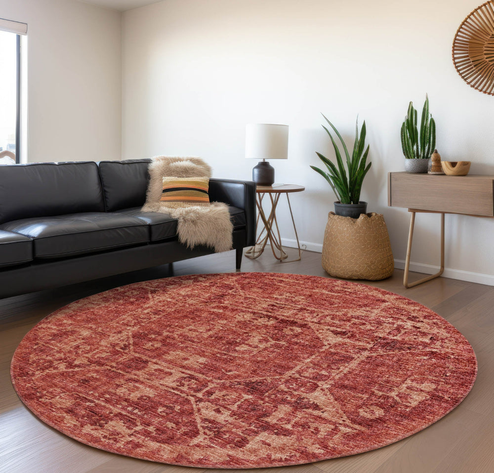 Piper Looms Mayfield Tribal Medallion AMF41 Spice Machine Washable Area Rug Round Lifestyle Image Feature