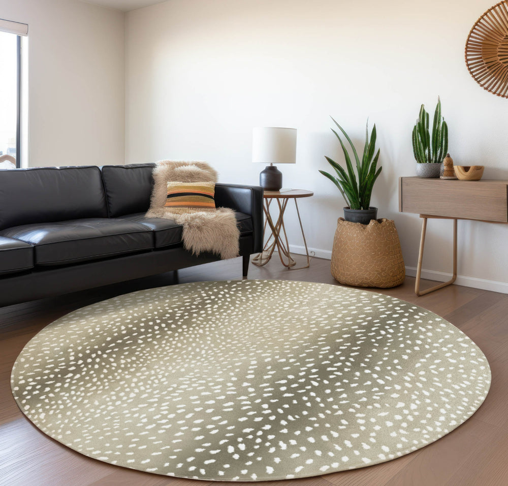 Piper Looms Mayfield Antelope AMF44 Fawn Machine Washable Area Rug Round Lifestyle Image Feature