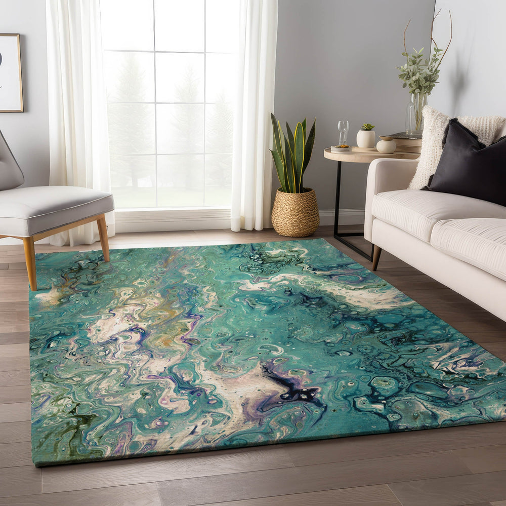 Piper Looms Mayfield Abstract AMF49 Seaglass Machine Washable Area Rug Lifestyle Image Feature