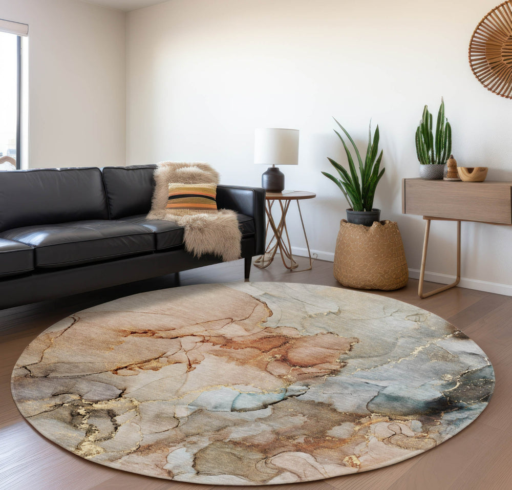 Piper Looms Mayfield Watercolors AMF520 Beige Machine Washable Area Rug Round Lifestyle Image Feature