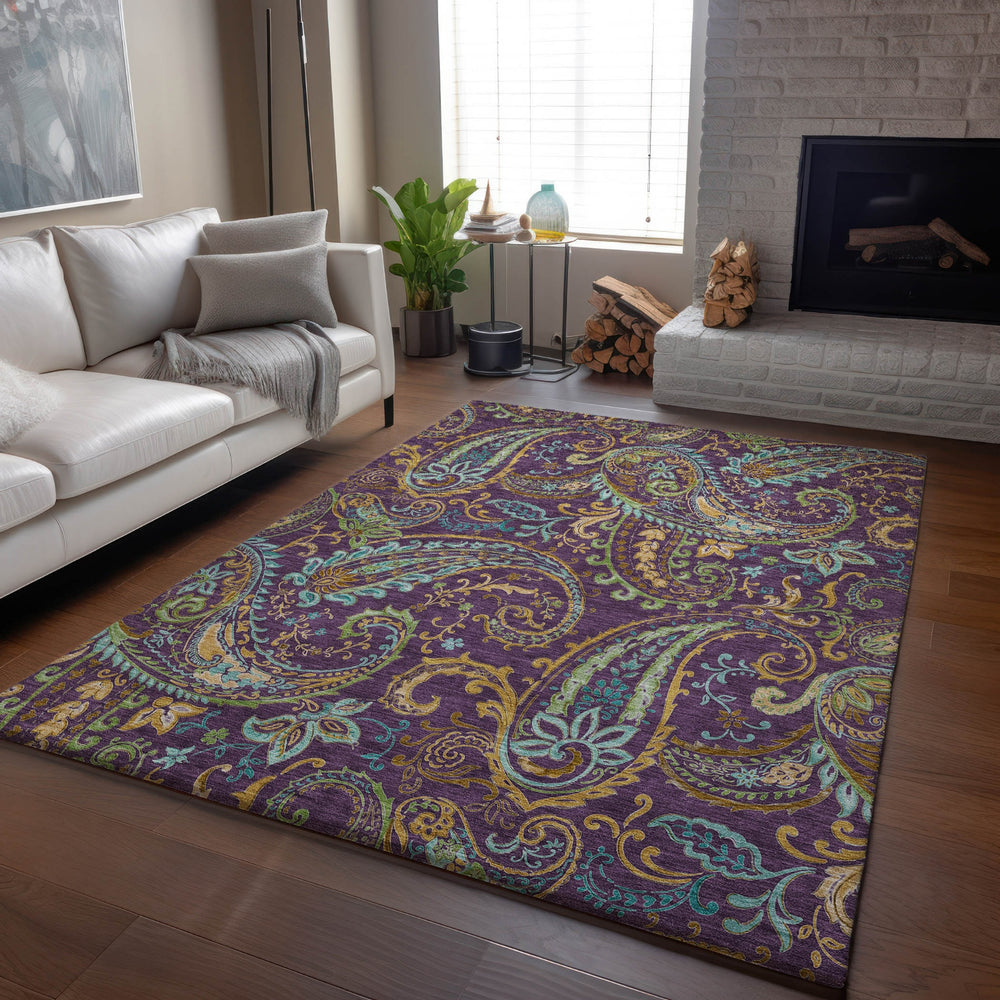 Piper Looms Mayfield Paisley AMF533 Purple Machine Washable Area Rug Lifestyle Image Feature