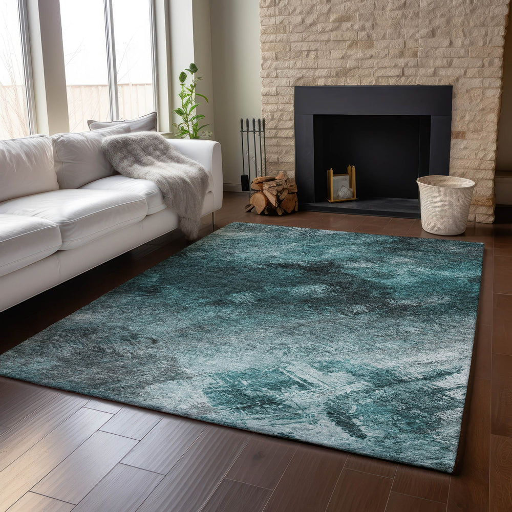 Piper Looms Mayfield Modern AMF590 Teal Machine Washable Area Rug Lifestyle Image Feature