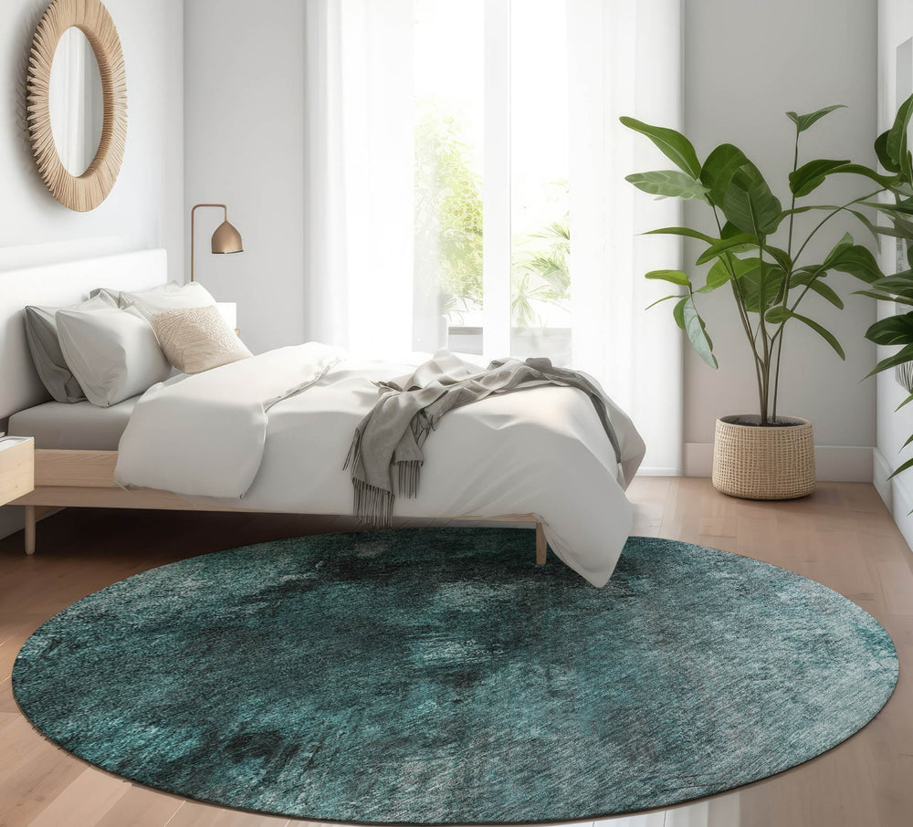 Piper Looms Mayfield Modern AMF590 Teal Machine Washable Area Rug Round Lifestyle Image Feature