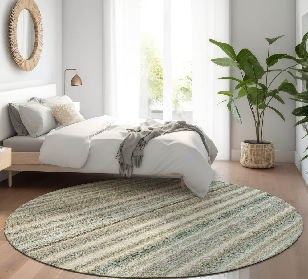 Piper Looms Mayfield Stripes AMF598 Sage Machine Washable Area Rug Round Lifestyle Image Feature