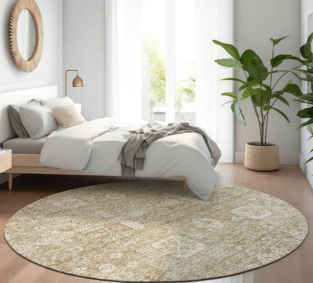 Piper Looms Mayfield Panel AMF637 Beige Machine Washable Area Rug Round Lifestyle Image Feature