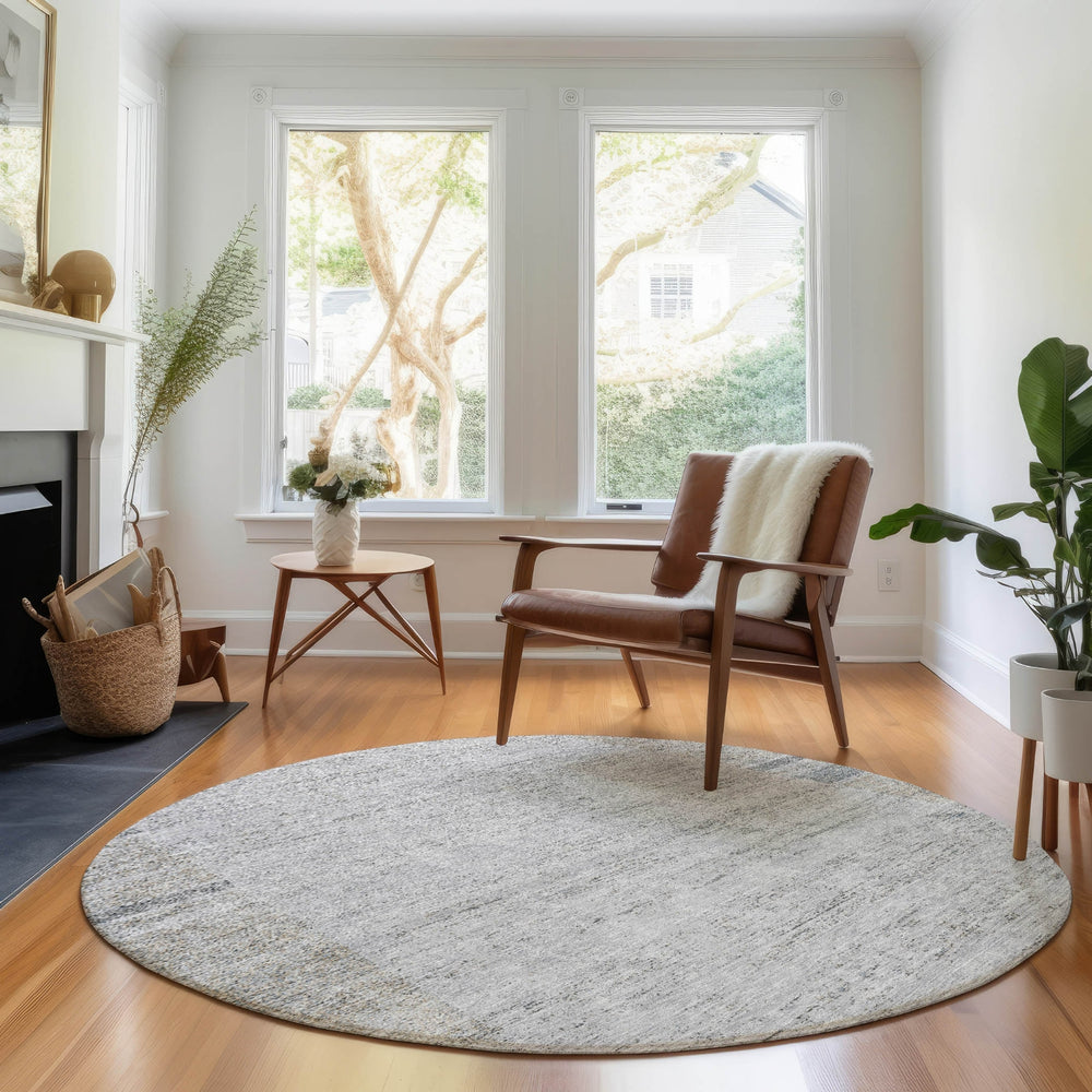 Piper Looms Mayfield Border AMF695 Taupe Machine Washable Area Rug Round Lifestyle Image Feature