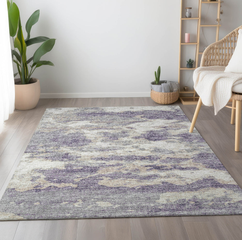 Piper Looms Mayfield Soft Abstract AMF71 Purple Machine Washable Area Rug Lifestyle Image Feature
