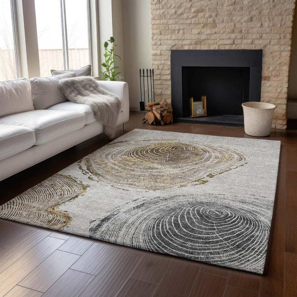 Piper Looms Mayfield Woodgrain AMF713 Taupe Machine Washable Area Rug Lifestyle Image Feature