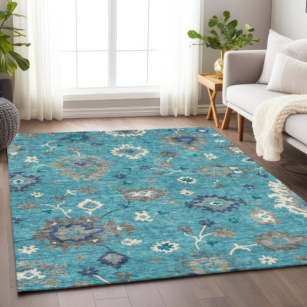 Piper Looms Mayfield Oushak AMF753 Teal Machine Washable Area Rug Lifestyle Image Feature