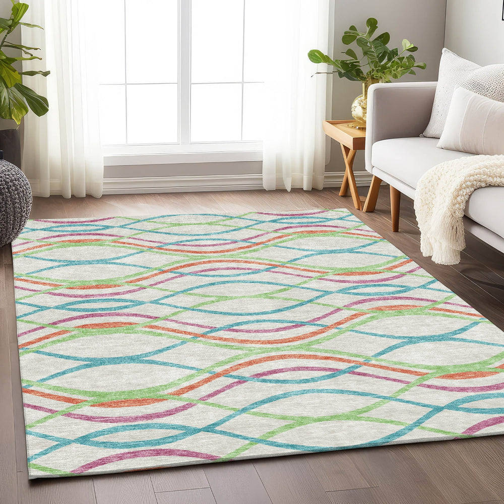 Piper Looms Mayfield Waves AMF757 White Machine Washable Area Rug Lifestyle Image Feature