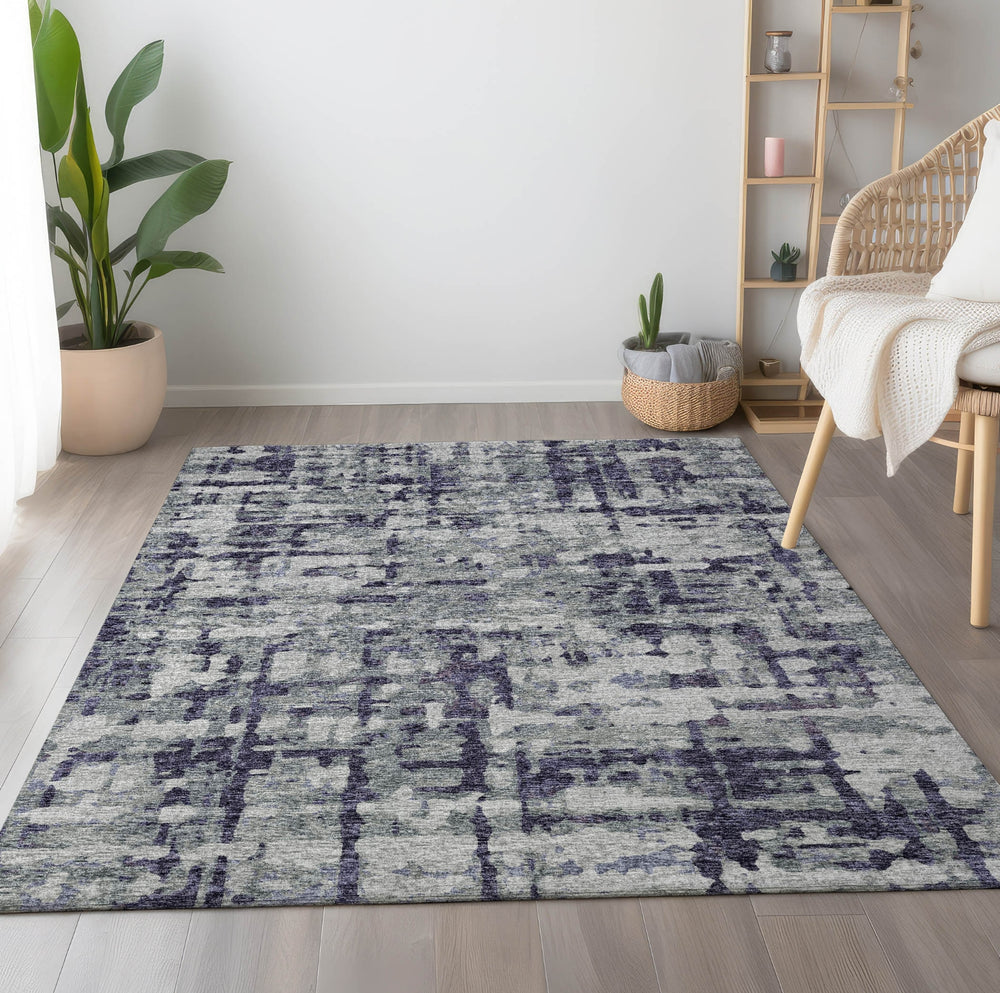 Piper Looms Mayfield Abstract Plaid AMF76 Purple Machine Washable Area Rug Lifestyle Image Feature