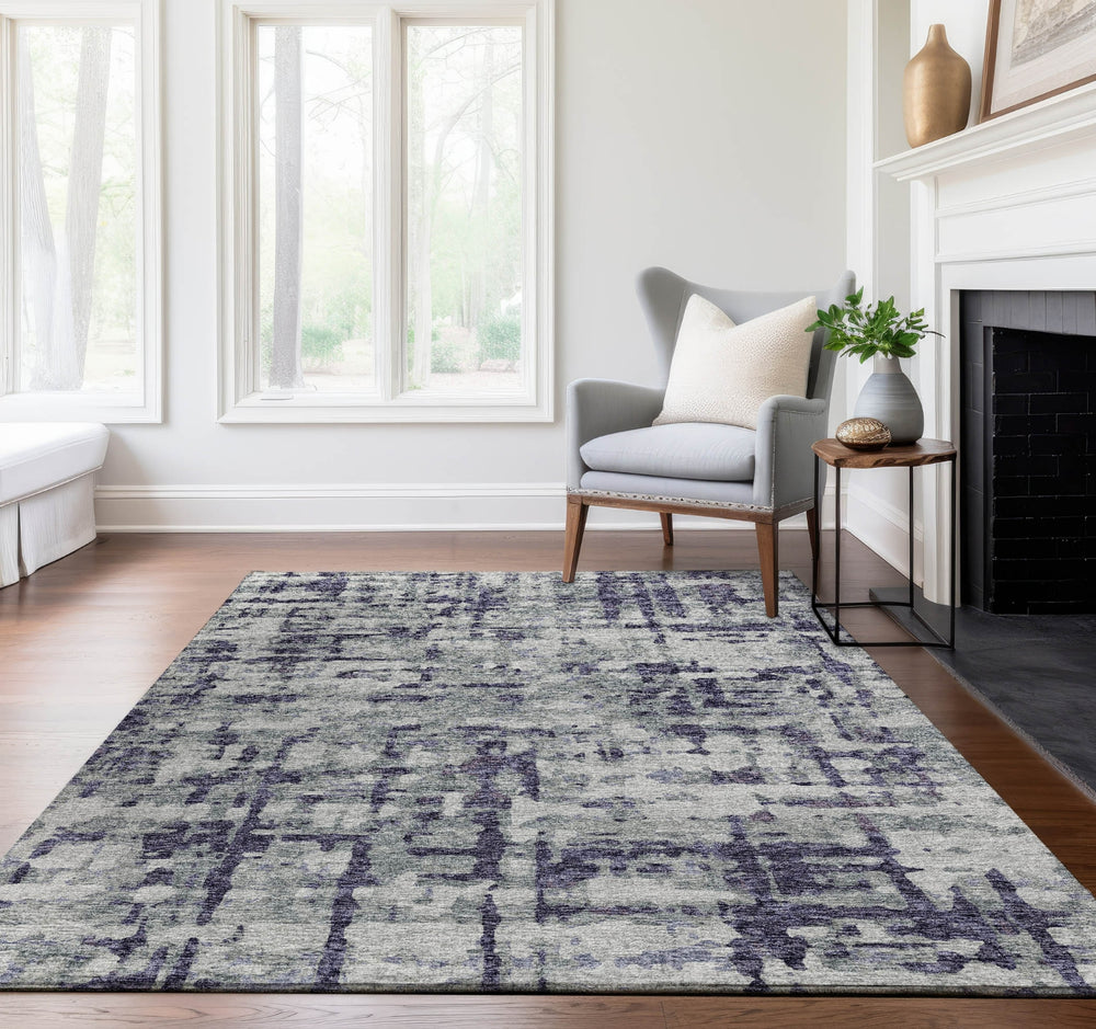 Piper Looms Mayfield Abstract Plaid AMF76 Purple Machine Washable Area Rug Lifestyle Image Feature