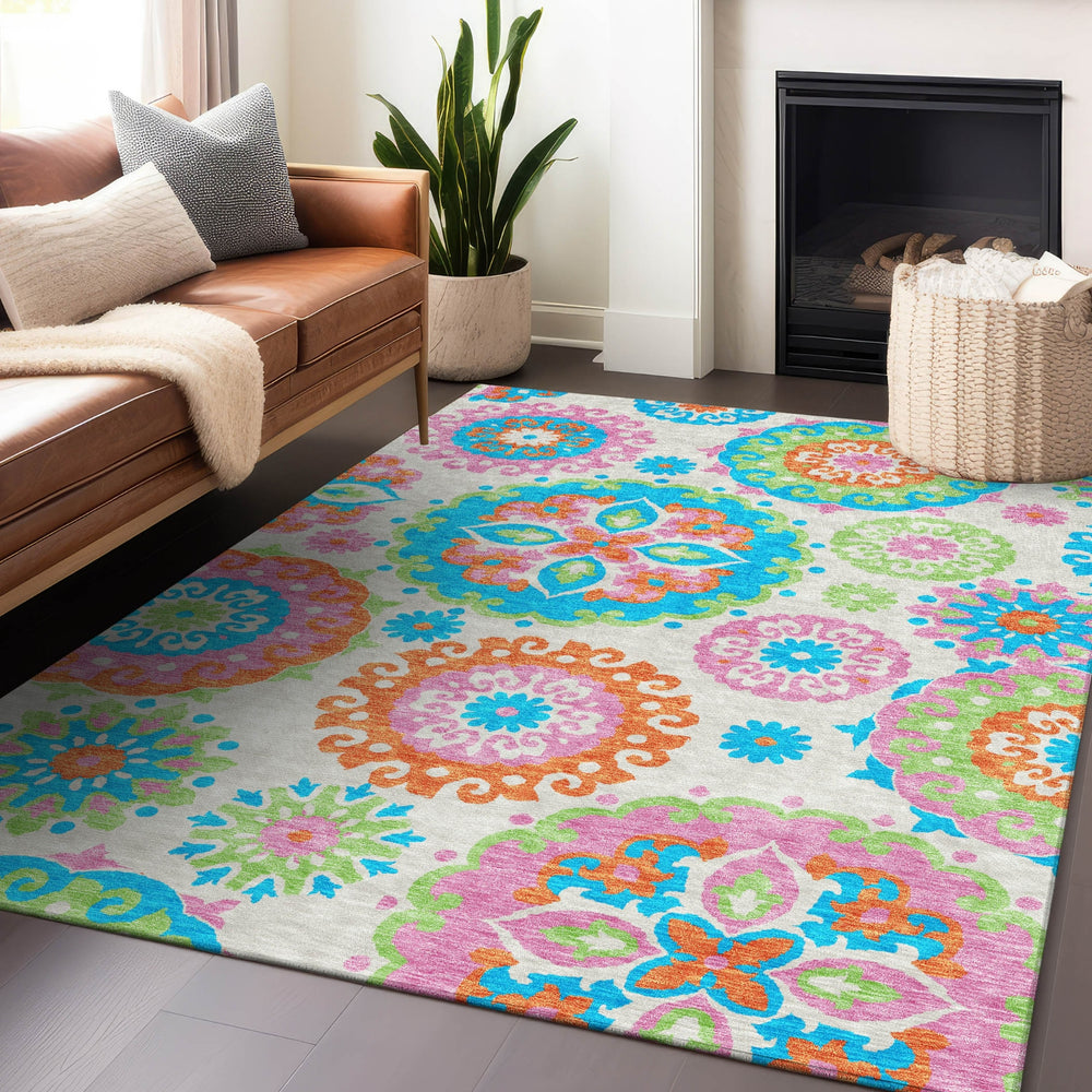 Piper Looms Mayfield Kaleidoscope AMF763 White Machine Washable Area Rug Lifestyle Image Feature