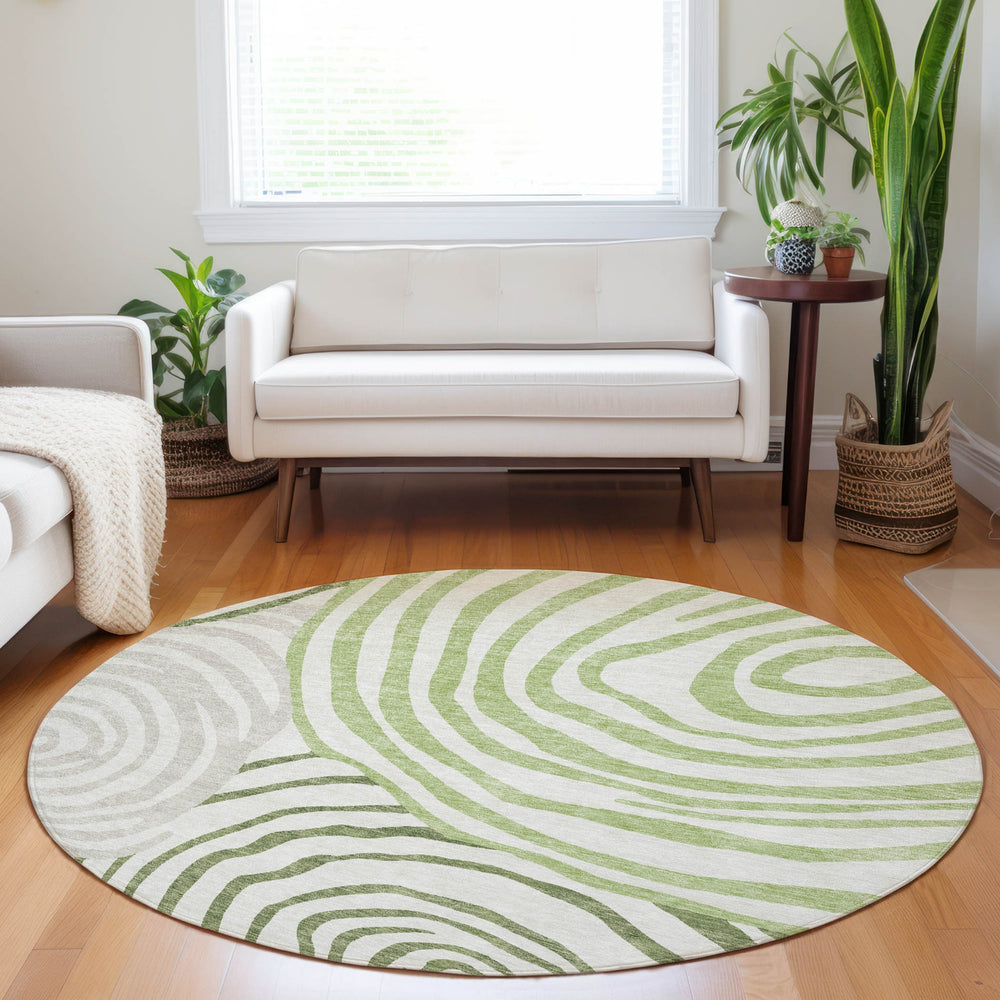 Piper Looms Mayfield Swirls AMF765 Green Machine Washable Area Rug Round Lifestyle Image Feature